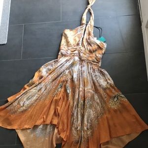 Asymmetrical halter midi dress